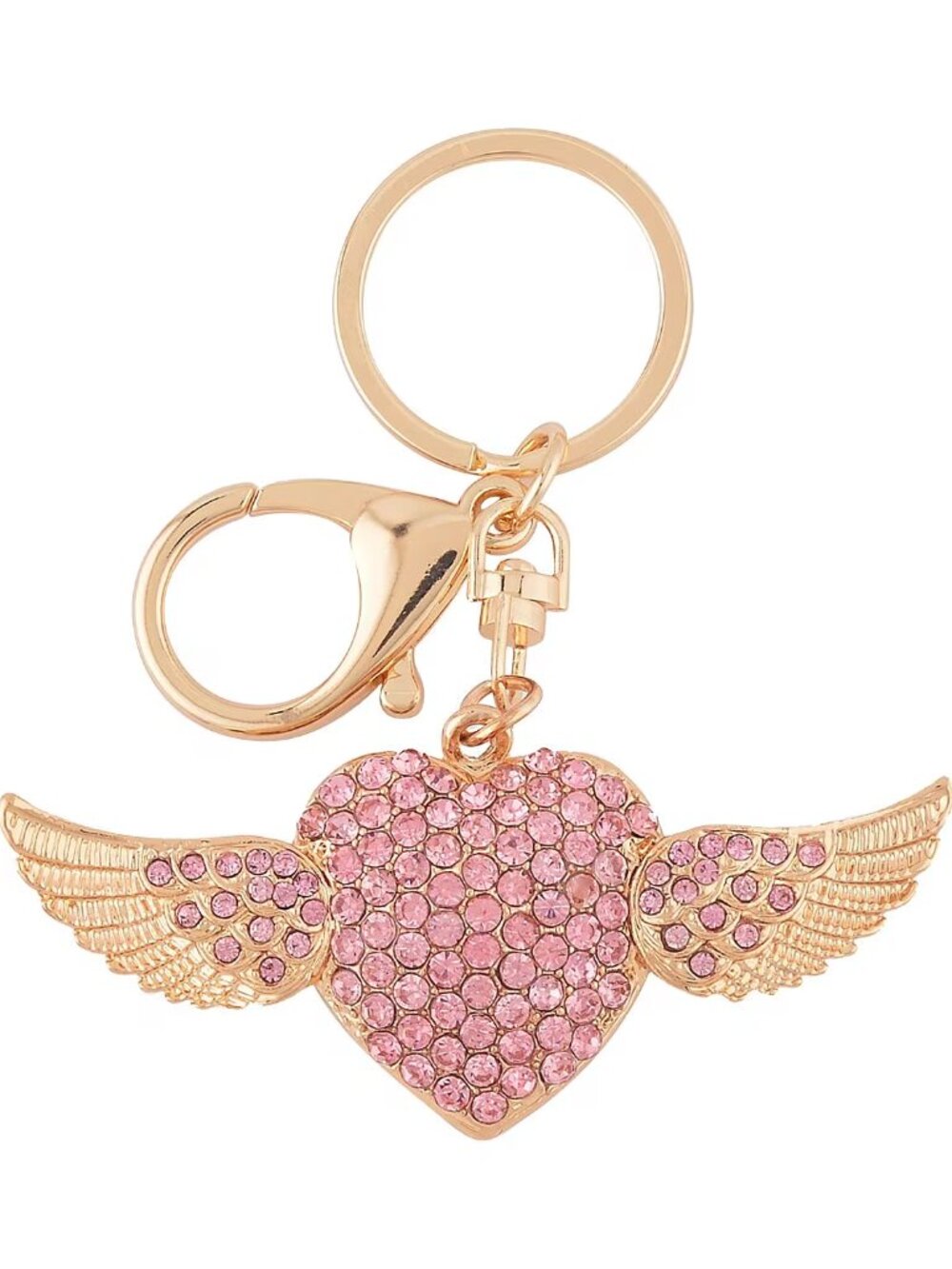 Angel Heart Wings Austrian Crystal, Enameled Keychain in Goldtone - NEW
